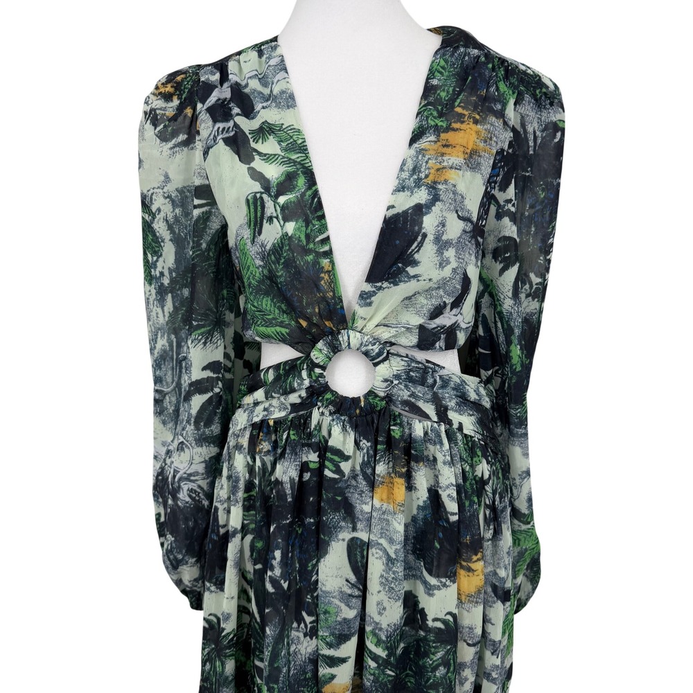 L'ATISTE Maxi Dress Women L Green Tropical Ring Cutout New With Tags Jungle